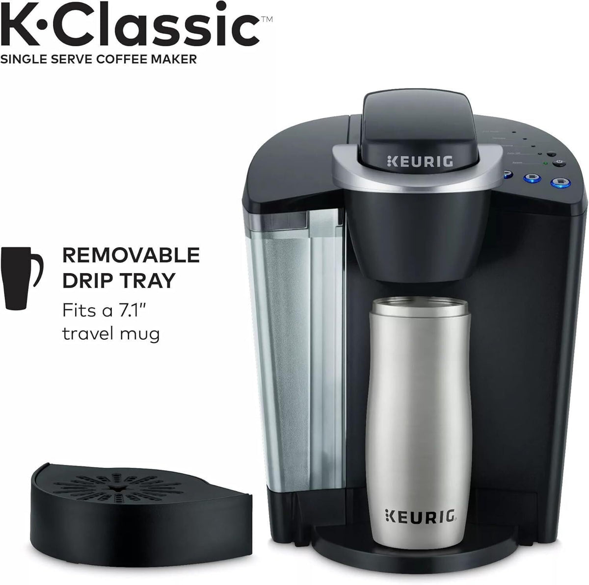 Single Serve K-Cup Pod Coffee Maker, 3 Brew Sizes, 48oz Removable Reservoir, Black S446