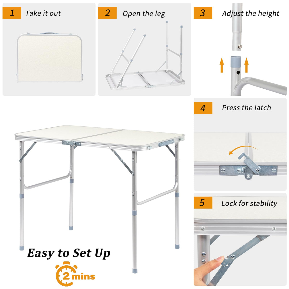 3FT Adjustable Height Aluminum Folding Camping Table F48470
