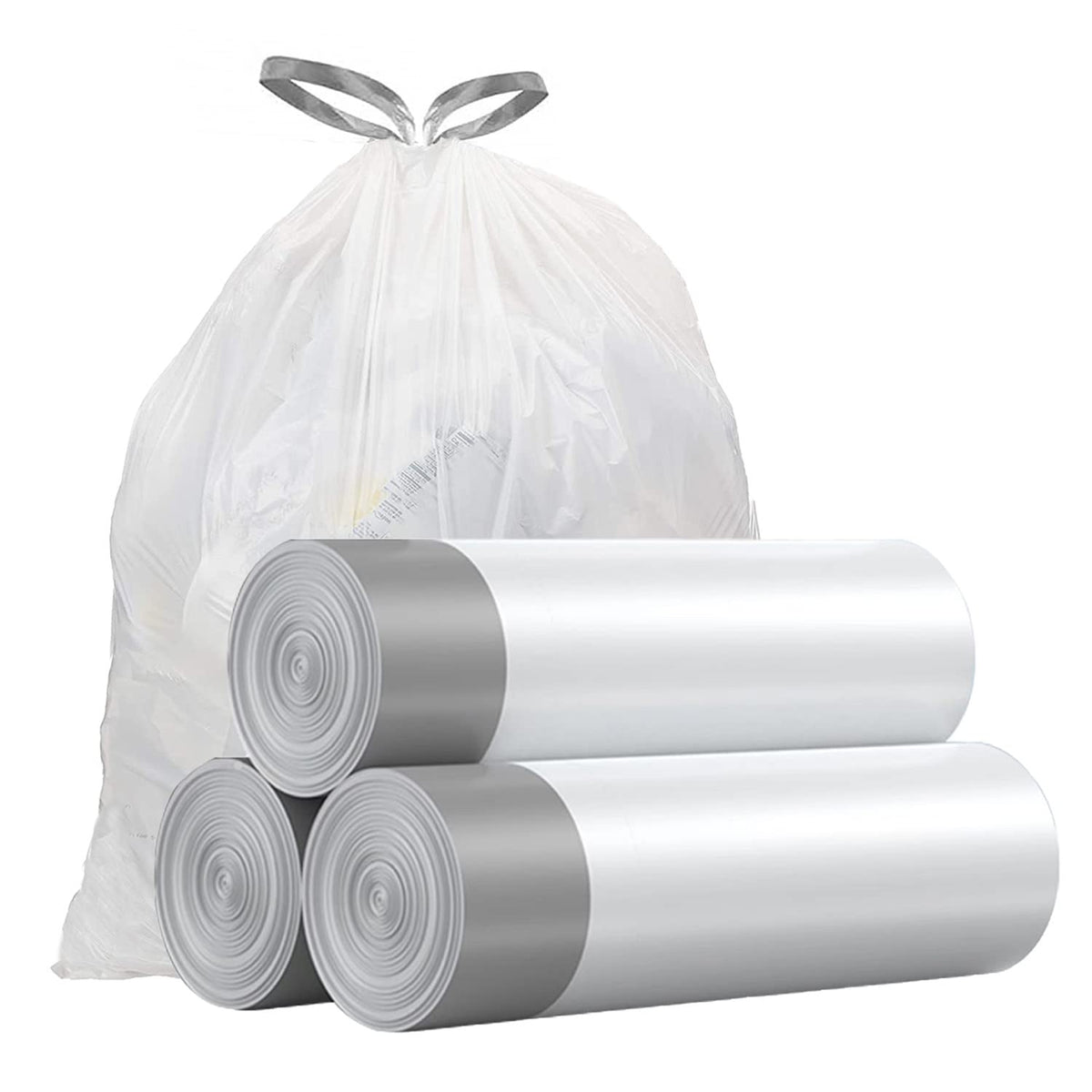 4 Gallon Drawstring Unscented White Trash Bags, 57 Count W453648