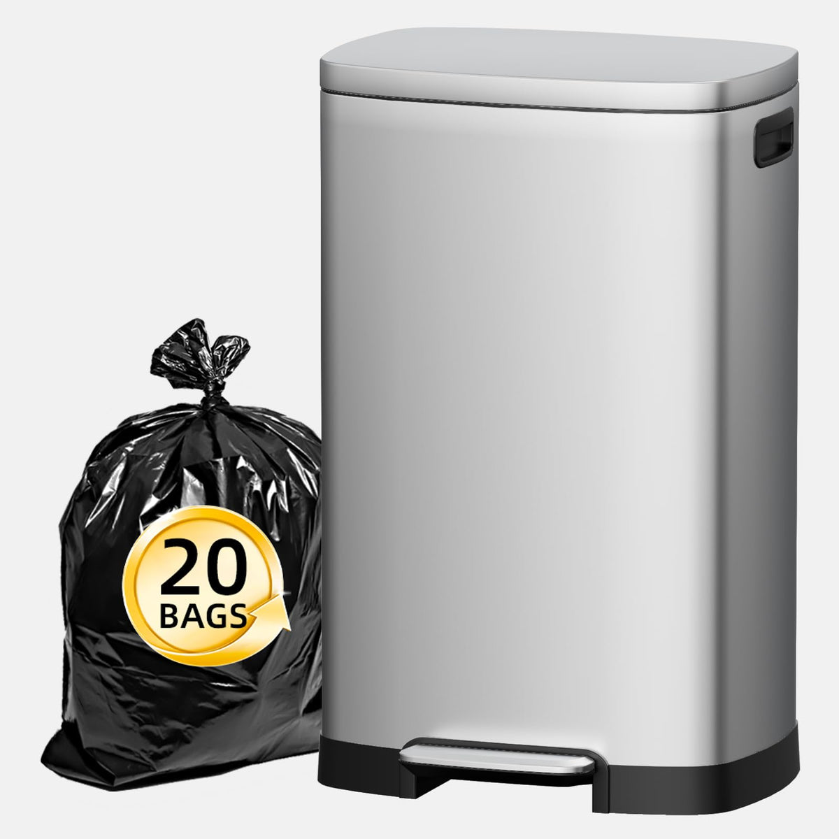 13 Gallon Stainless Steel Step Trash Can with Lid K68573