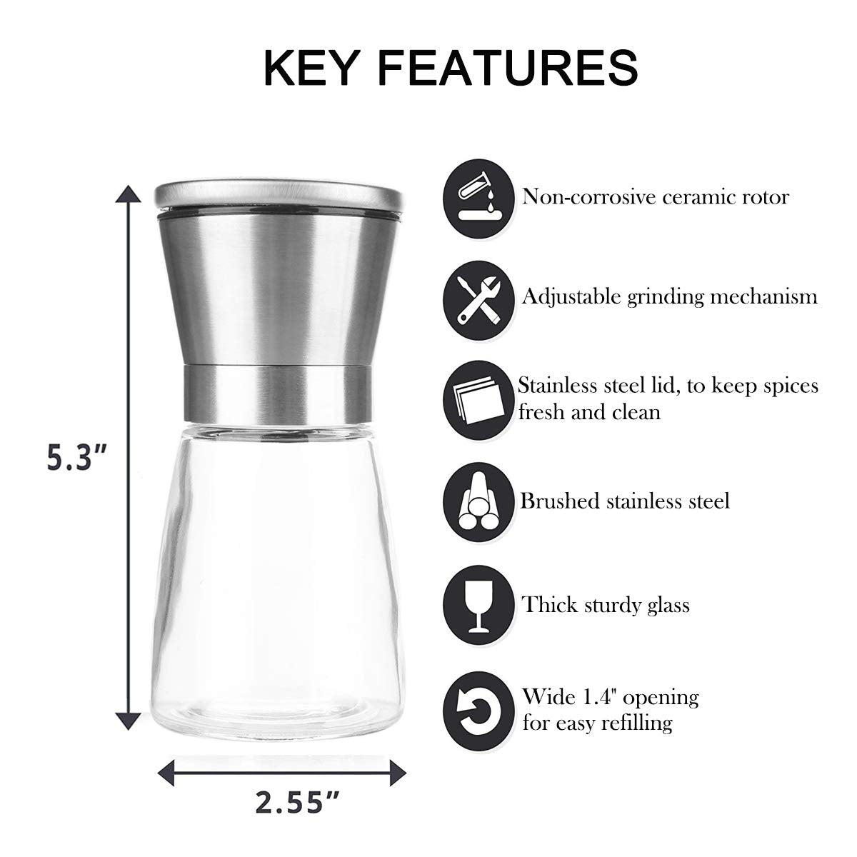 Salt or Pepper Grinder Mill Shaker Adjustable P7402