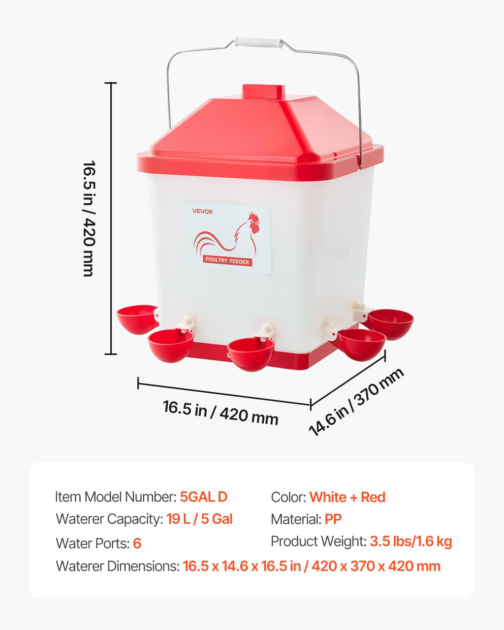 5 Gallon Automatic Chicken Waterer with 6 Water Ports I878082