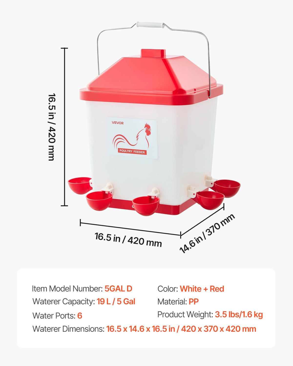 5 Gallon Automatic Chicken Waterer with 6 Water Ports I878082