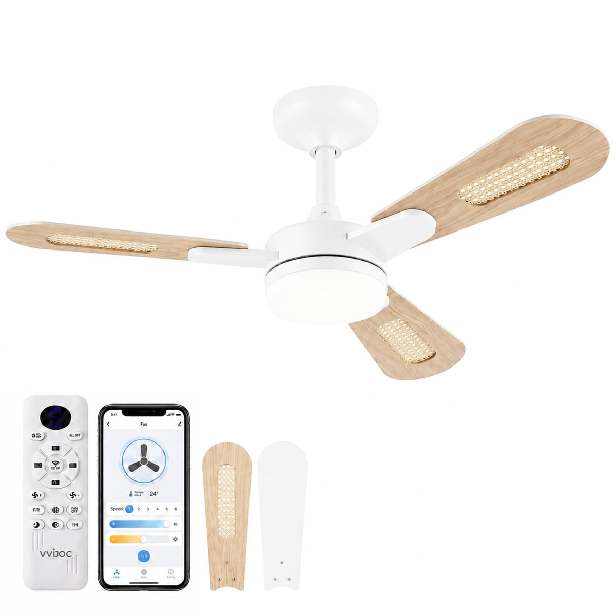 42 inch White Flush Mount Ceiling Fan with Lights and Remote A262946