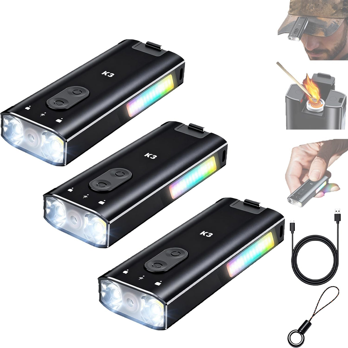 800 Lumens Rechargeable EDC Keychain Flashlight with UV & Red LED N579434