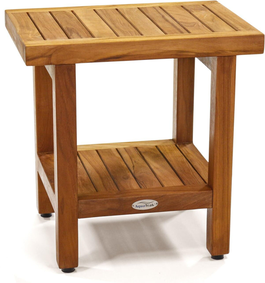 18" Teak Shower Bench with Shelf H62259