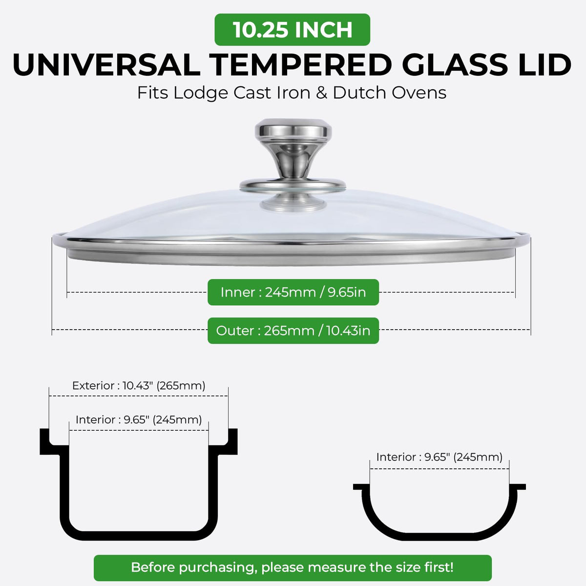 10.25 Inch Tempered Glass Lid with Stainless Steel Knob P899