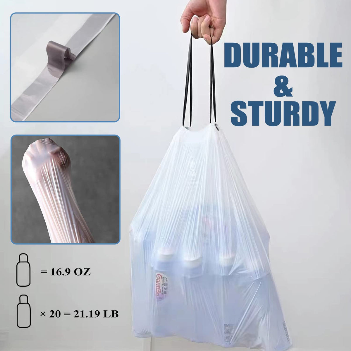 4 Gallon Drawstring Unscented White Trash Bags, 57 Count W453648