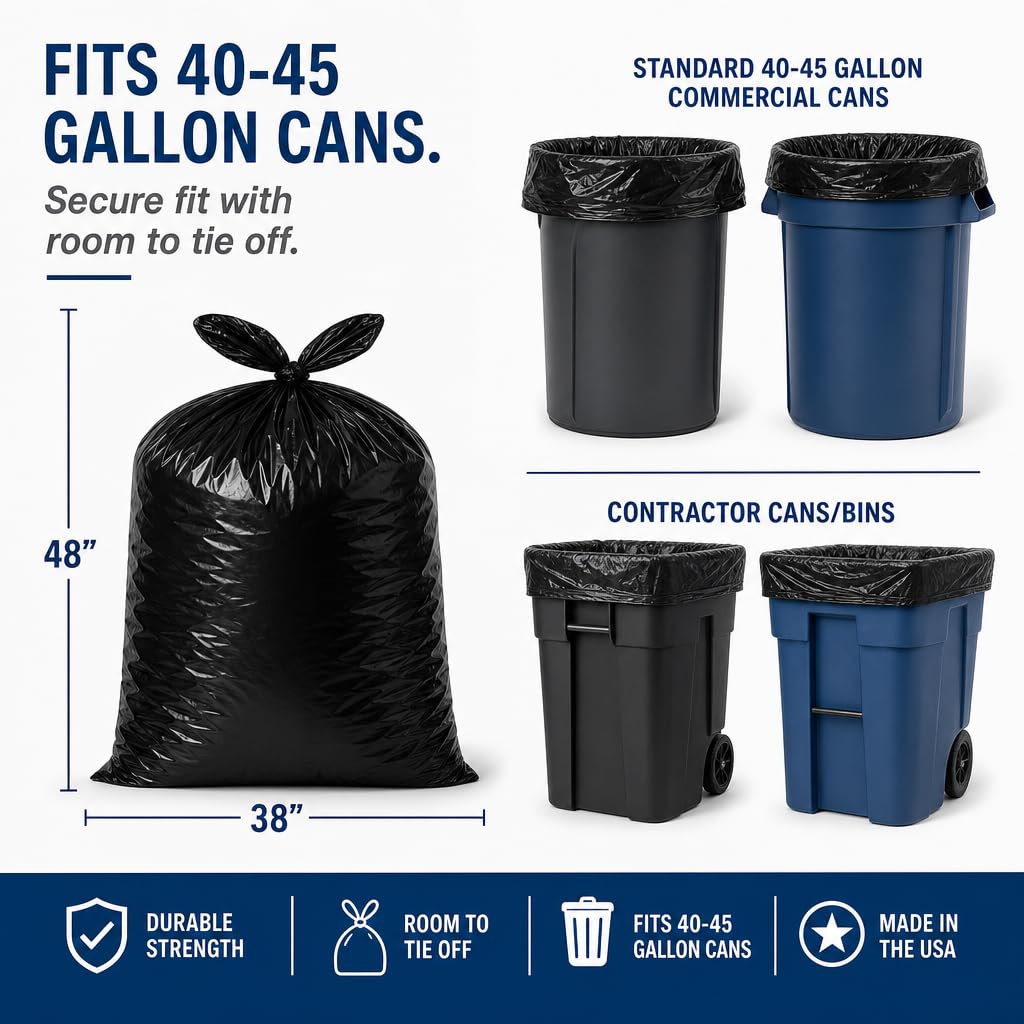 40-45 Gallon Heavy Duty Black Trash Bags 100 Count F741