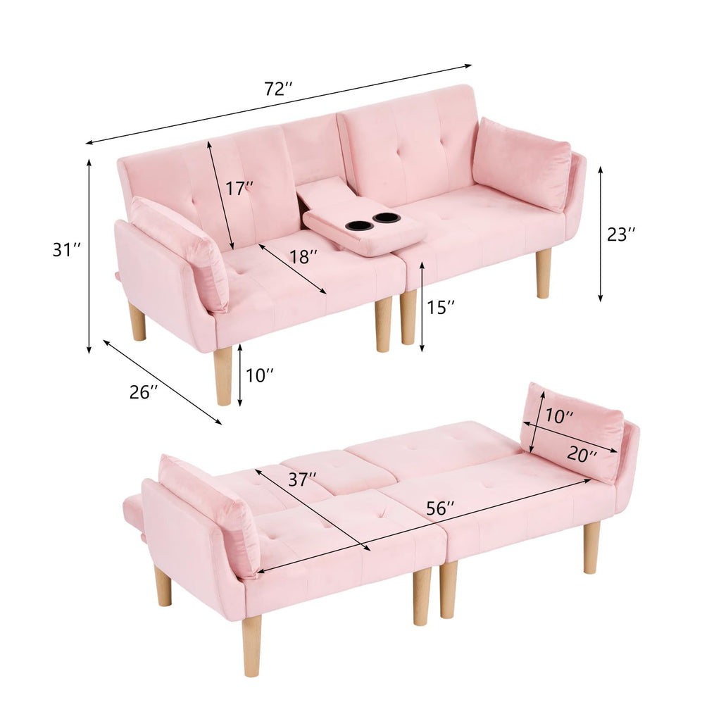 Light Pink Velvet Futon Sofa Bed T2156