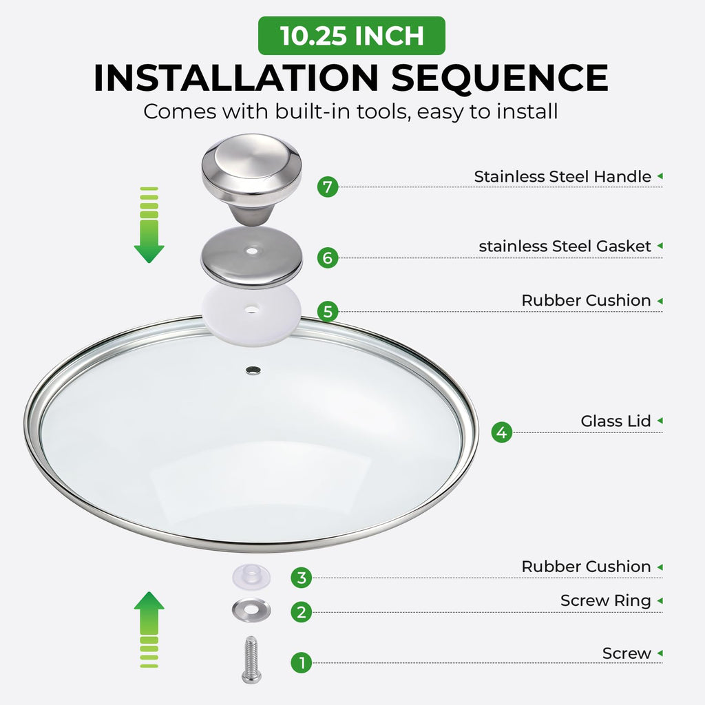 10.25 Inch Tempered Glass Lid with Stainless Steel Knob P899