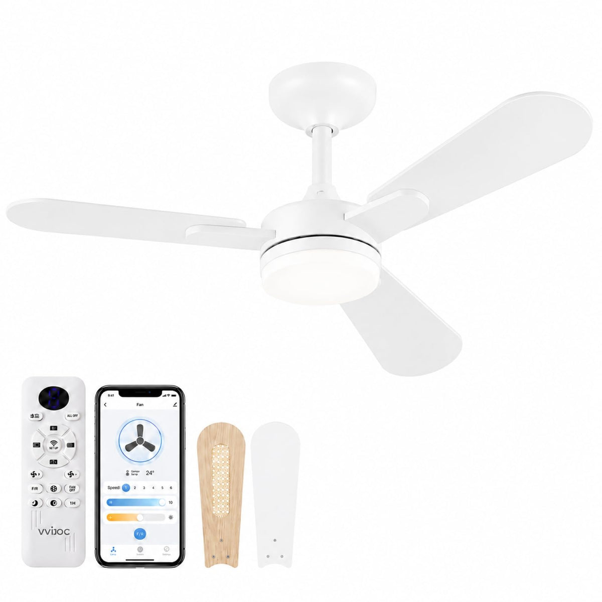 42 inch White Flush Mount Ceiling Fan with Lights and Remote A262946