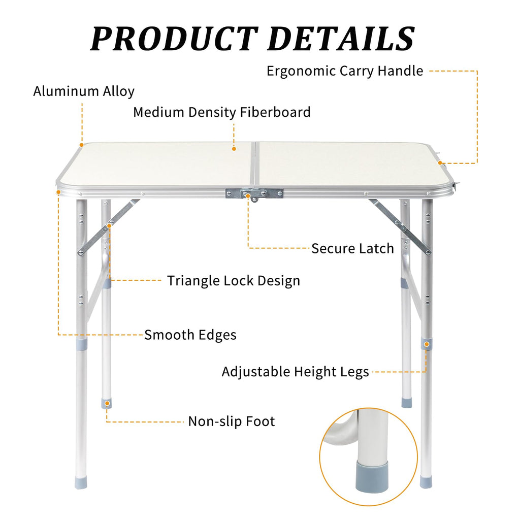 3ft Portable Aluminum Folding Picnic Table with Carry Handle E39314