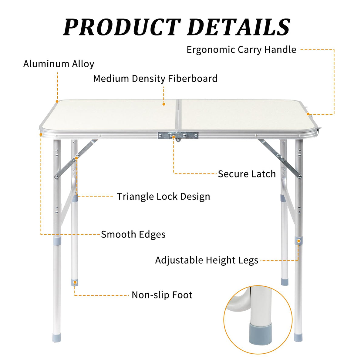 3ft Portable Aluminum Folding Picnic Table with Carry Handle E39314