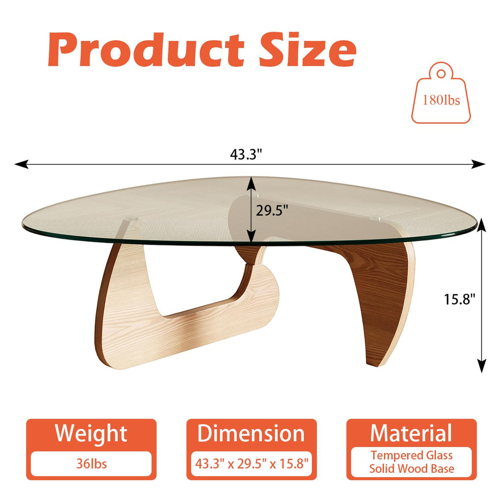 Modern Coffee Table with Tempered Glass Top and Solid Wood Base Y77354