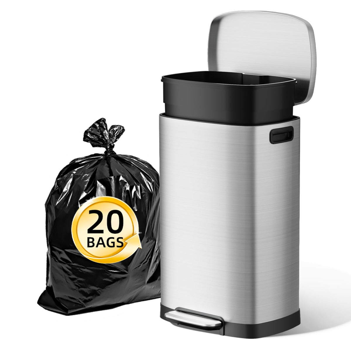 13 Gallon Stainless Steel Step Trash Can with Lid K68573