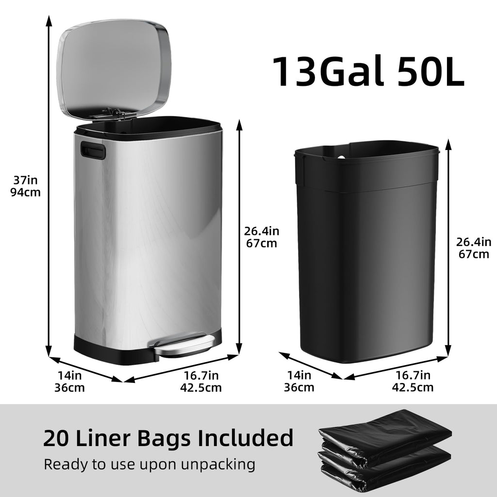 13 Gallon Stainless Steel Step Trash Can with Lid K68573