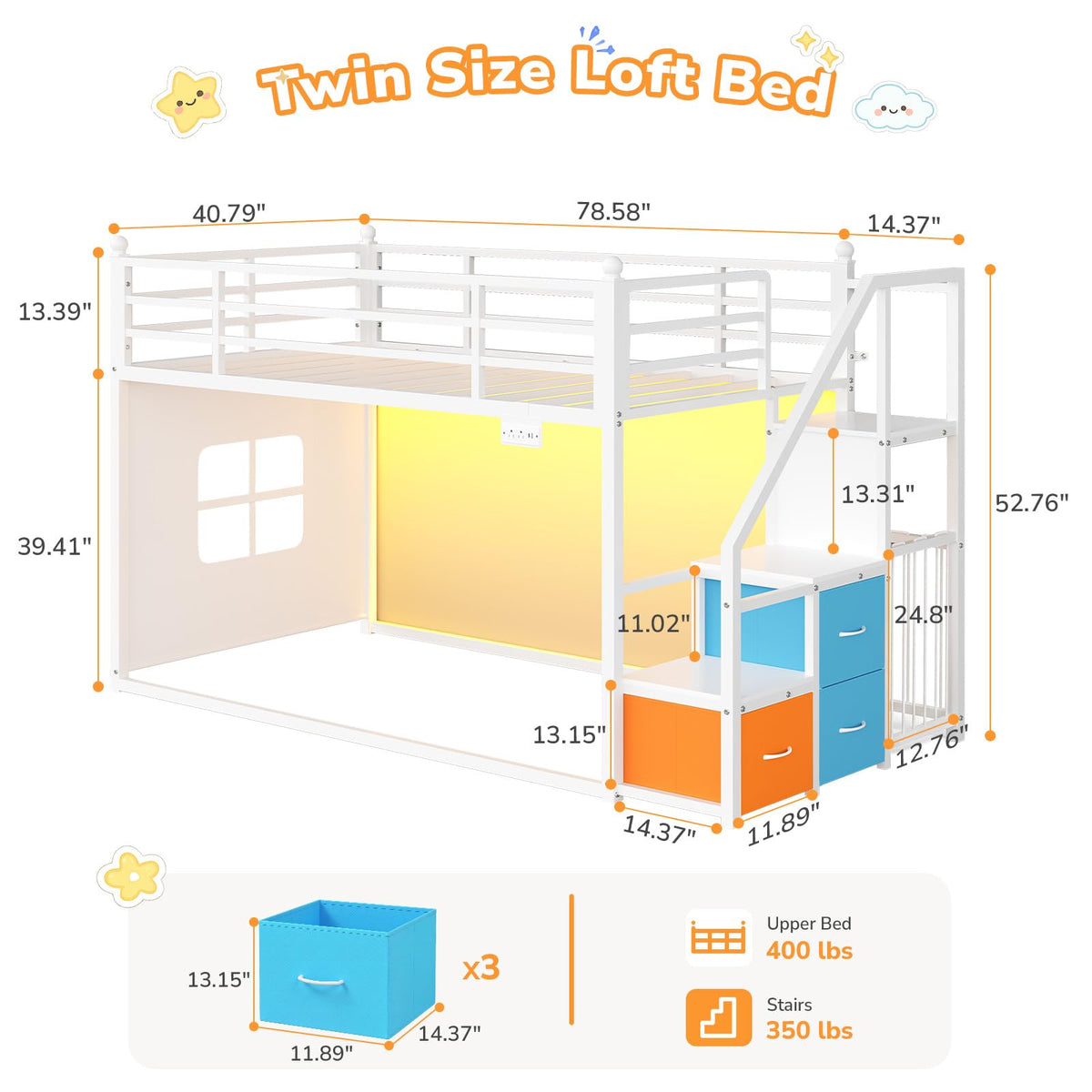 White Twin Over Twin Bunk Bed with Stairs and 3 Storage Drawers R50897