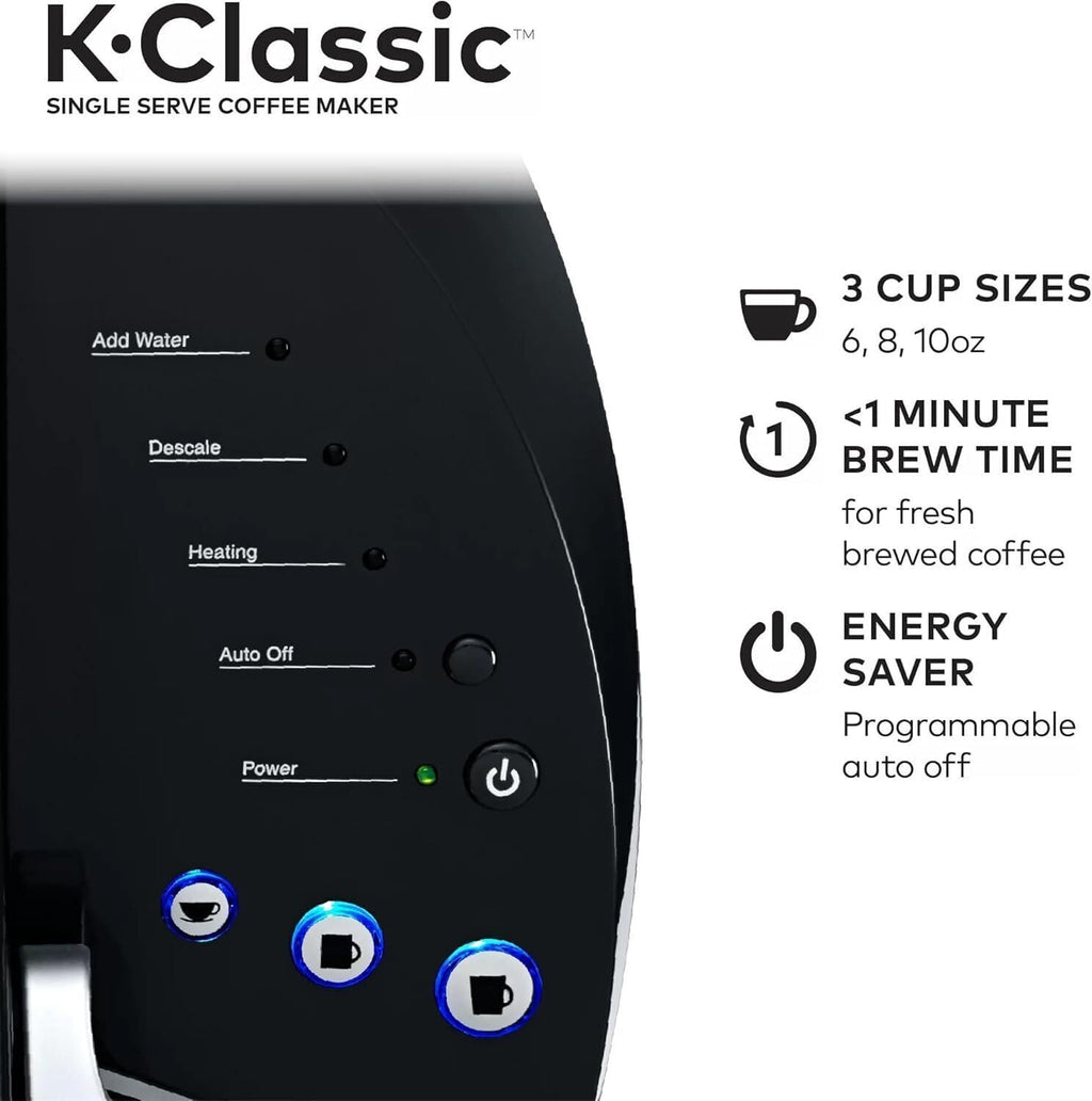 Single Serve K-Cup Pod Coffee Maker, 3 Brew Sizes, 48oz Removable Reservoir, Black S446