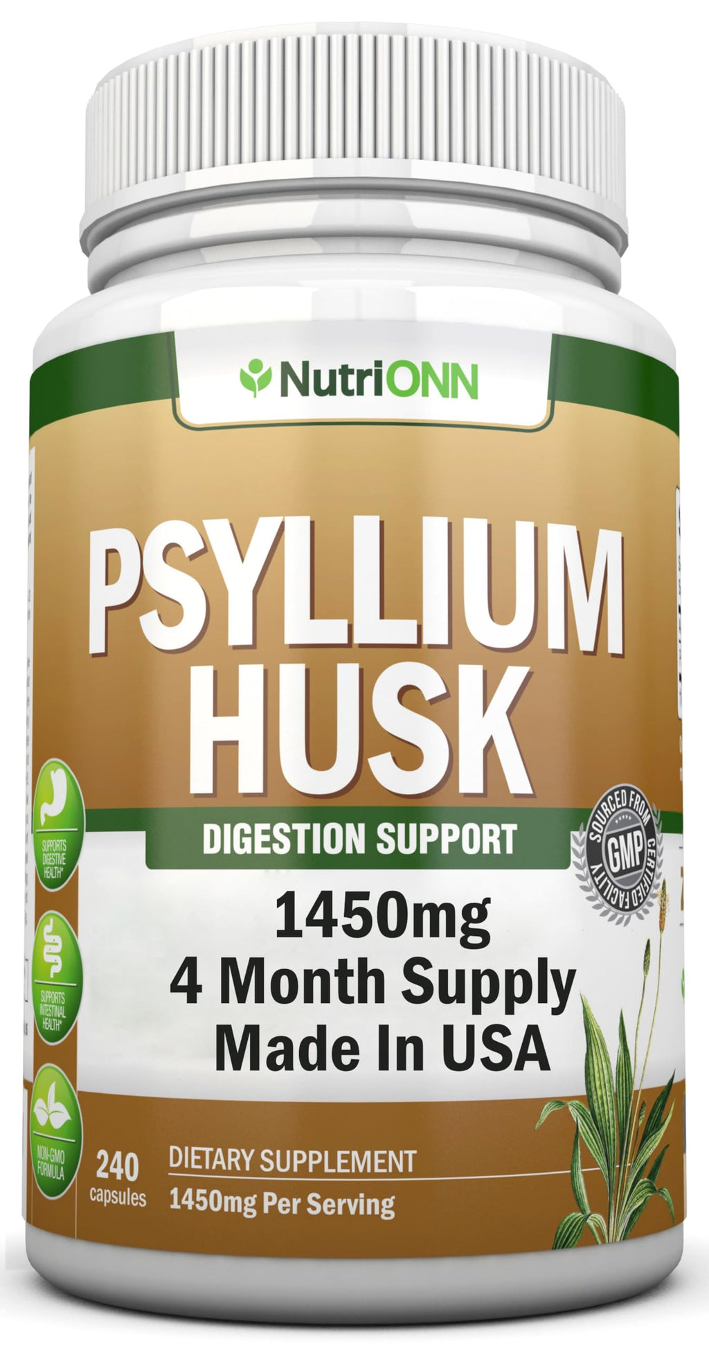 1450mg 240 Capsules Psyllium Husk Fiber Supplement M3259