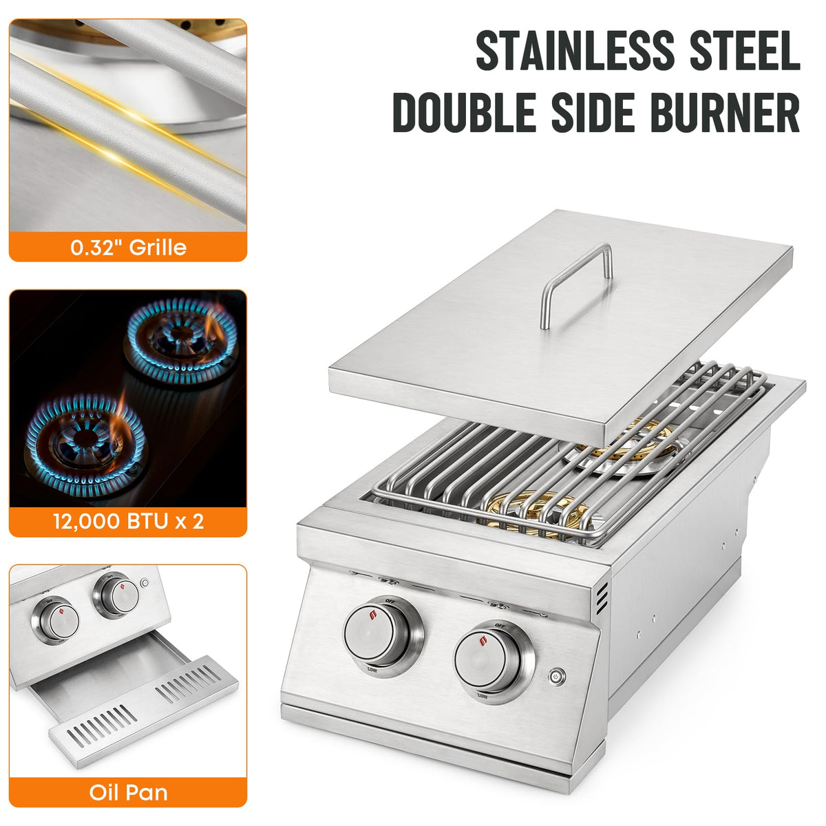 24,000BTU Liquid Propane Double Side Burner H98219