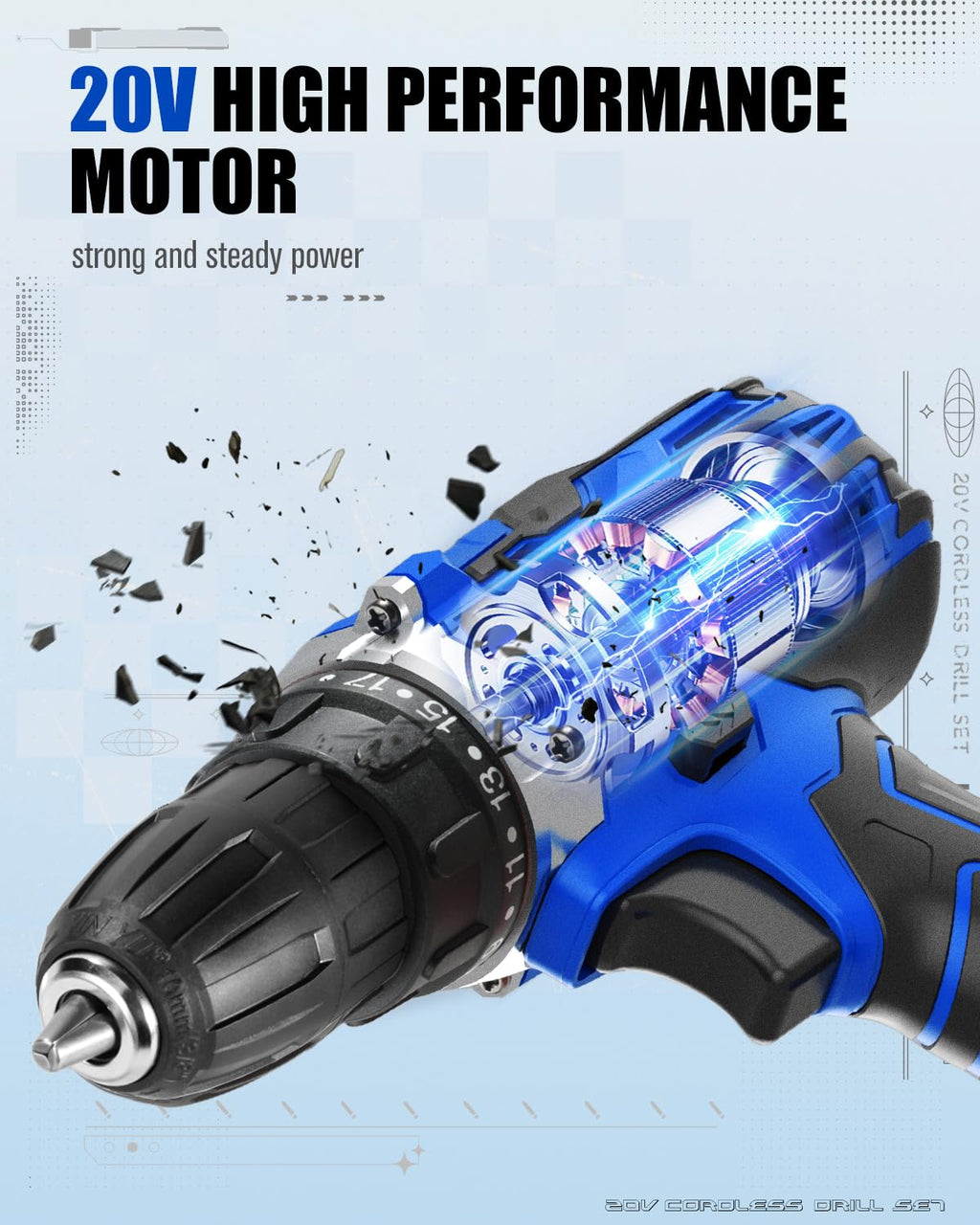 20V Cordless Drill Set with Battery and Charger A3125