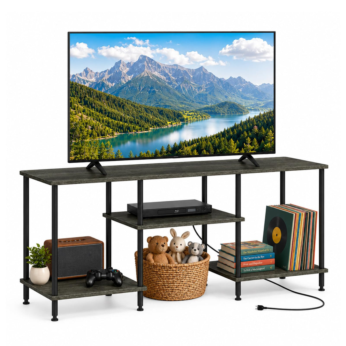 50 Inch Dark Grey TV Stand with Power Outlet Q186061
