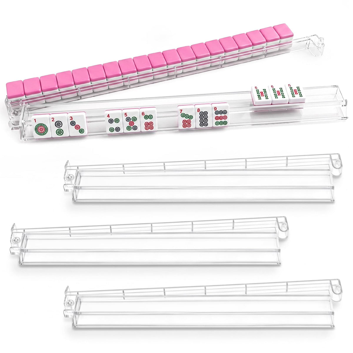 Clear Acrylic Mahjong Racks with Pushers Set of 4 D958
