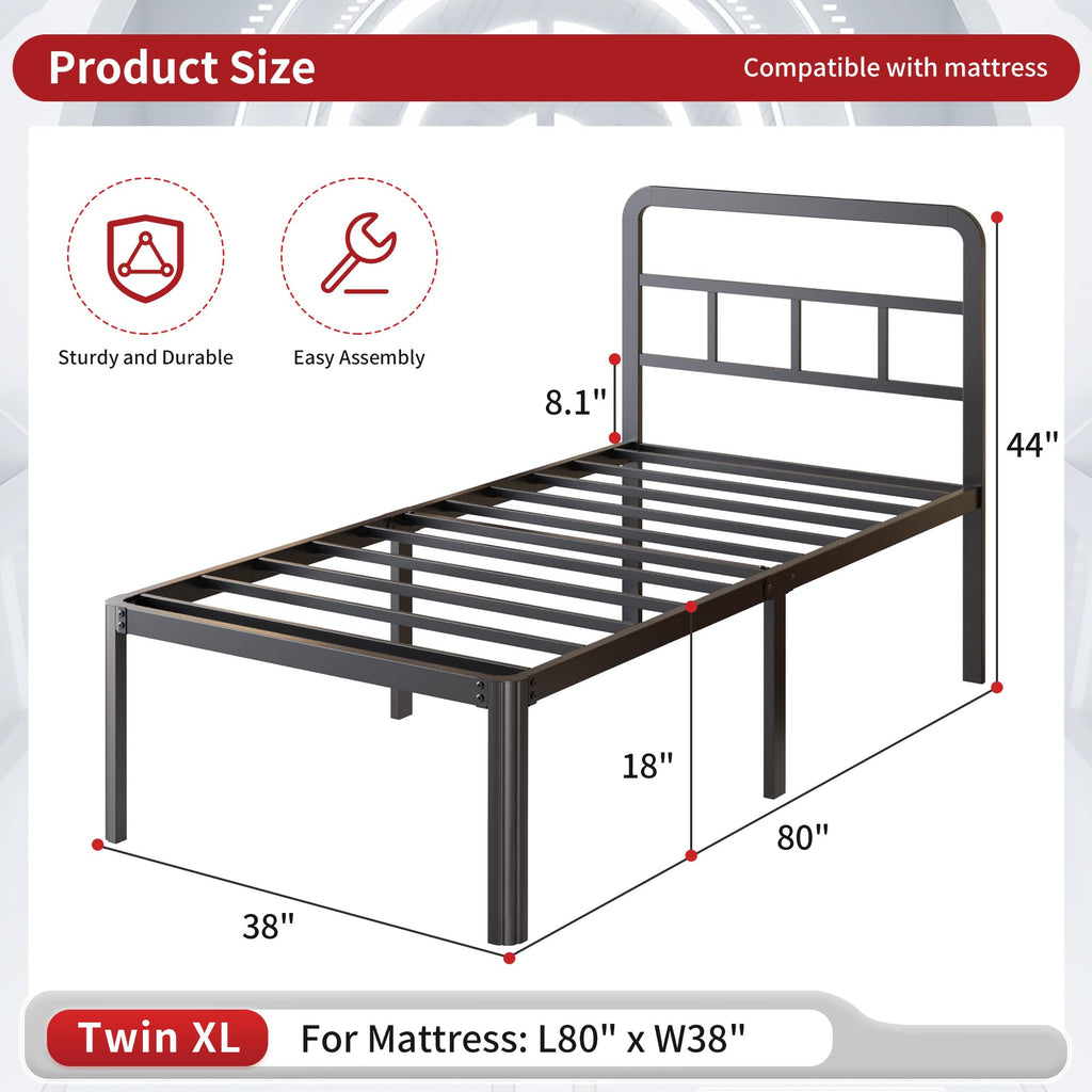 18 Inch Twin XL Black Metal Bed Frame with Headboard X625