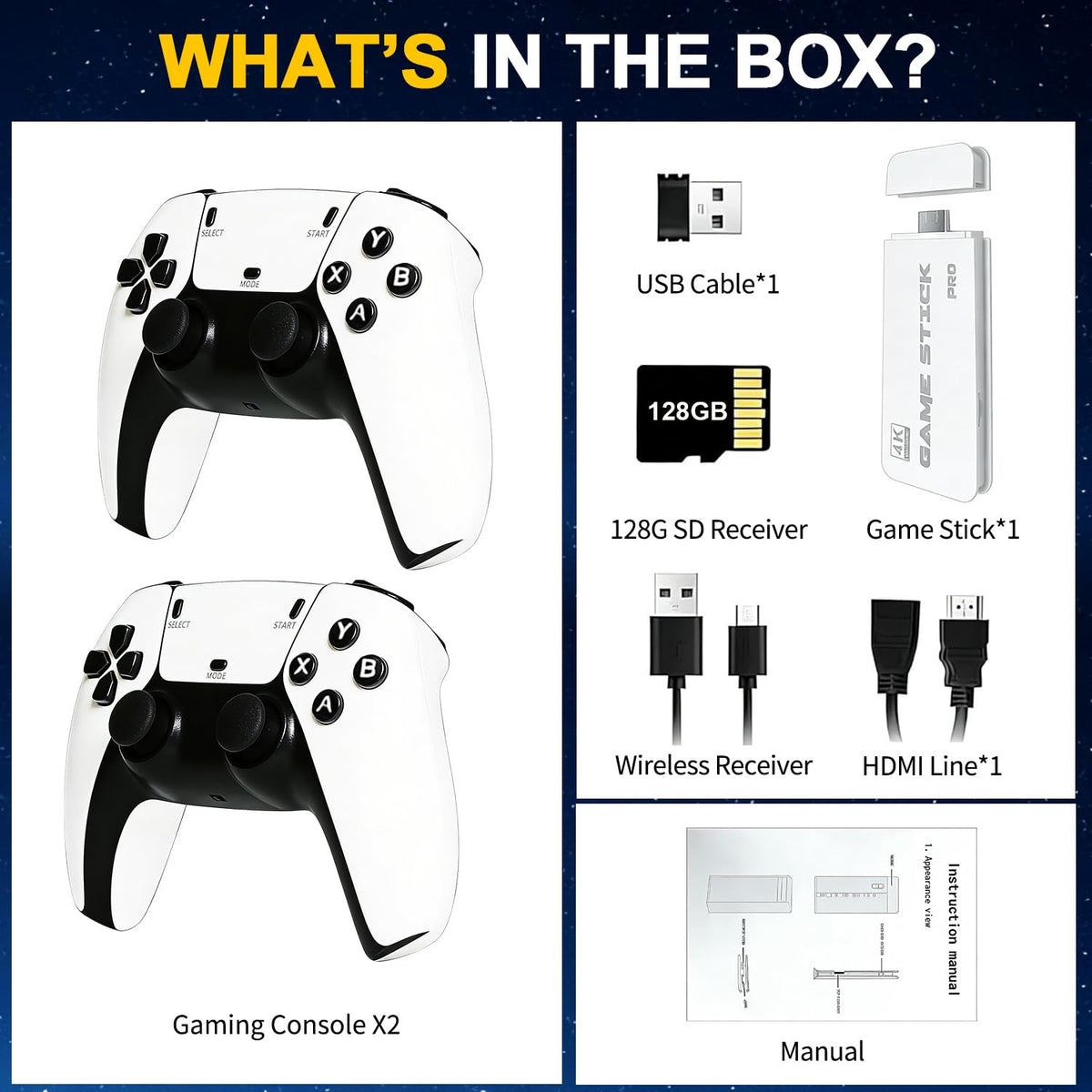 Retro Gaming Console Stick with Dual Wireless Controllers V887128