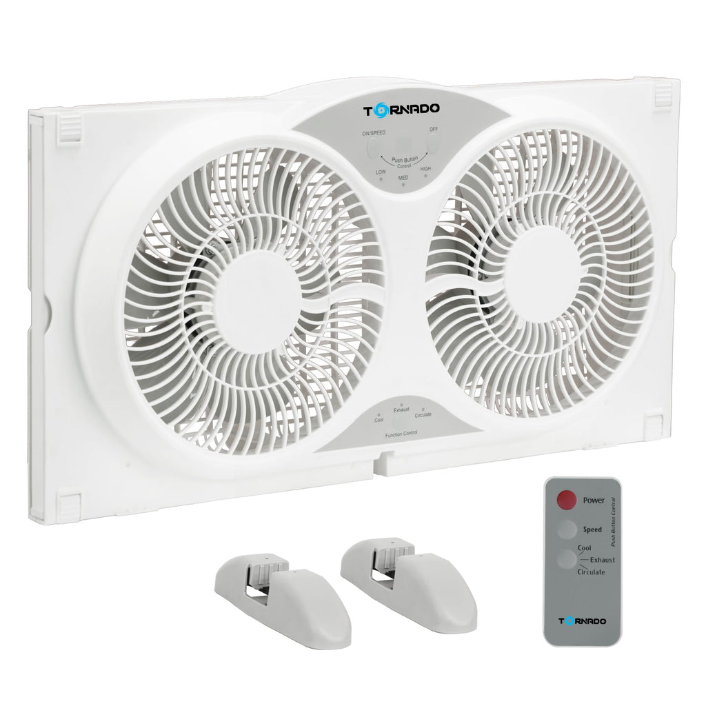 9 Inch Dual Window Fan with Remote Control, 3-Speed, White I99789