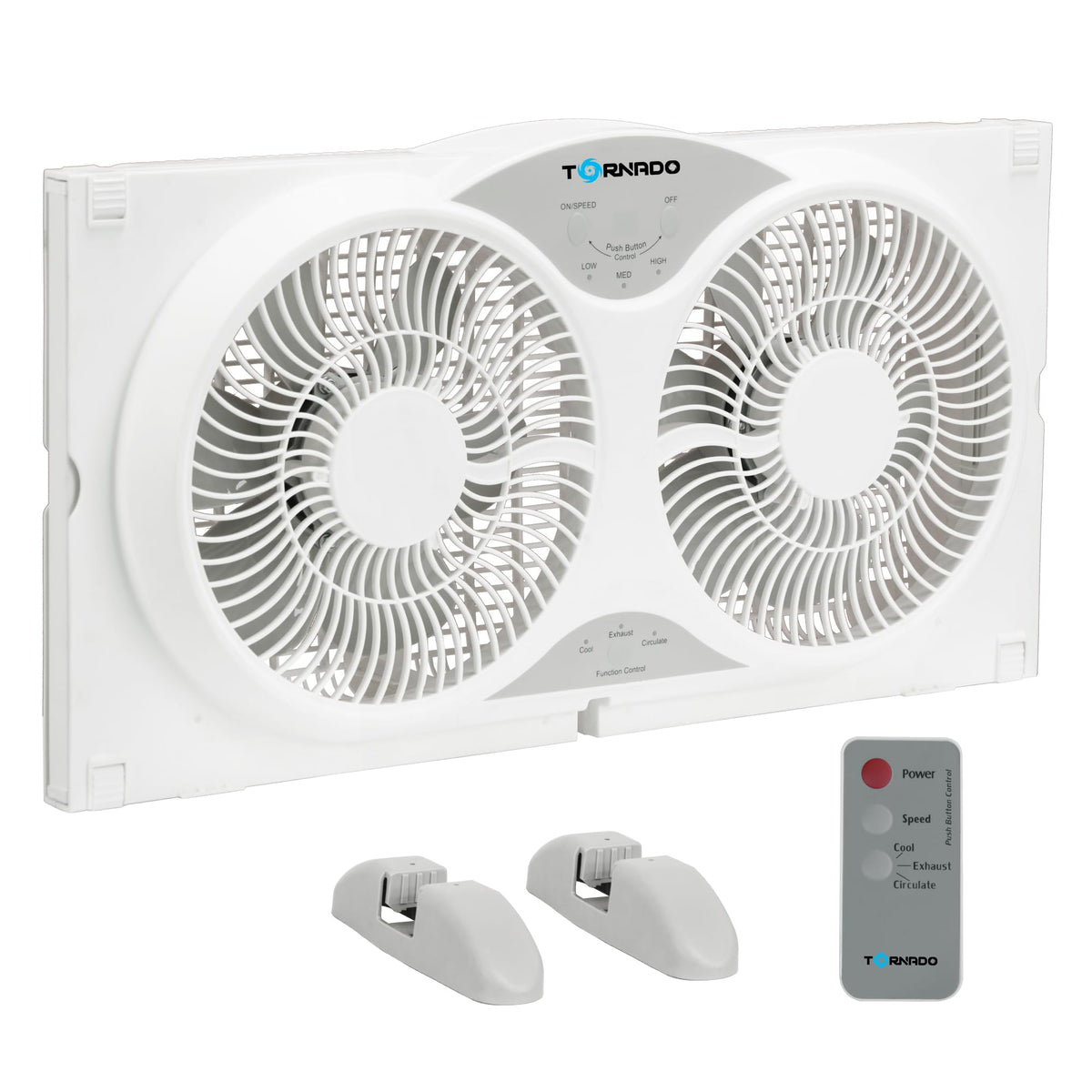 9 Inch Dual Window Fan with Remote Control, 3-Speed, White I99789
