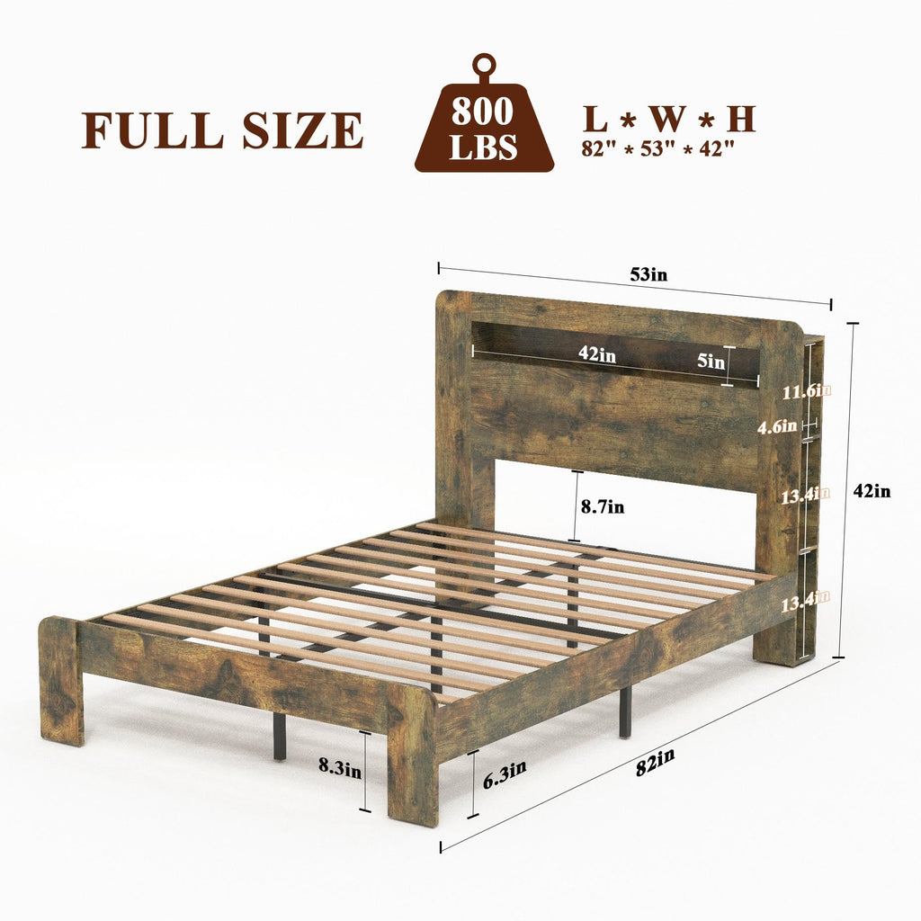 Full Size Dark Brown Wood Platform Bed Frame with Storage Z9447