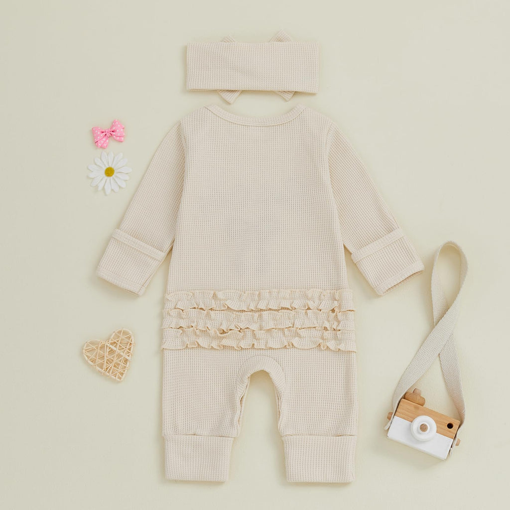 Baby Girl Long Sleeve Jumpsuit with Headband M6787