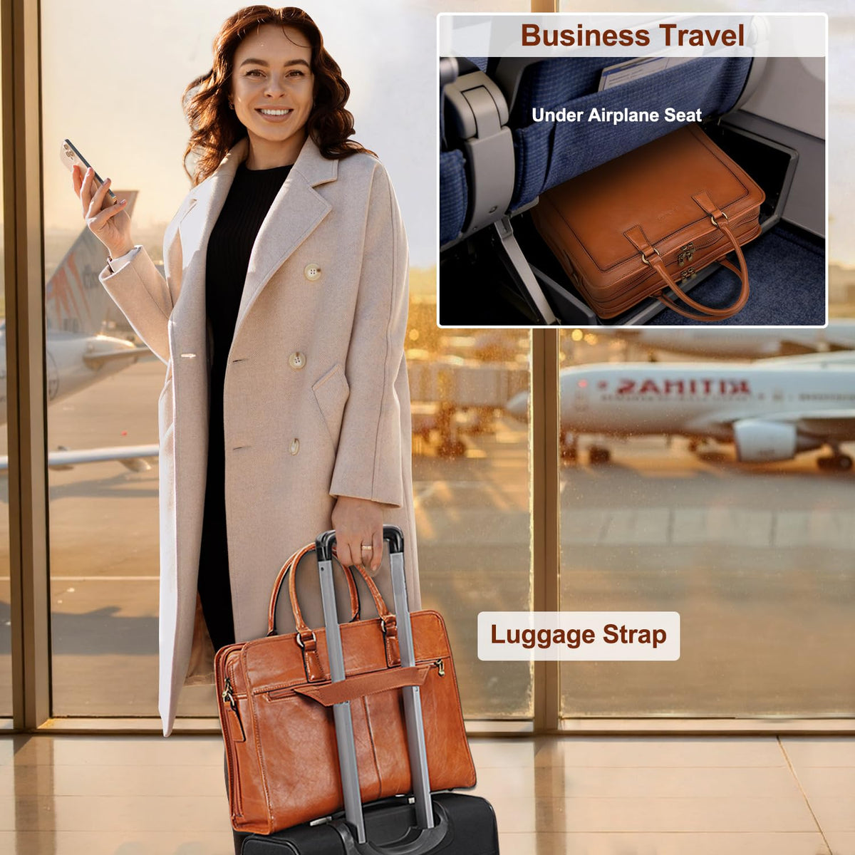 Full Grain Leather Briefcase Fits 15.6" Laptop G508