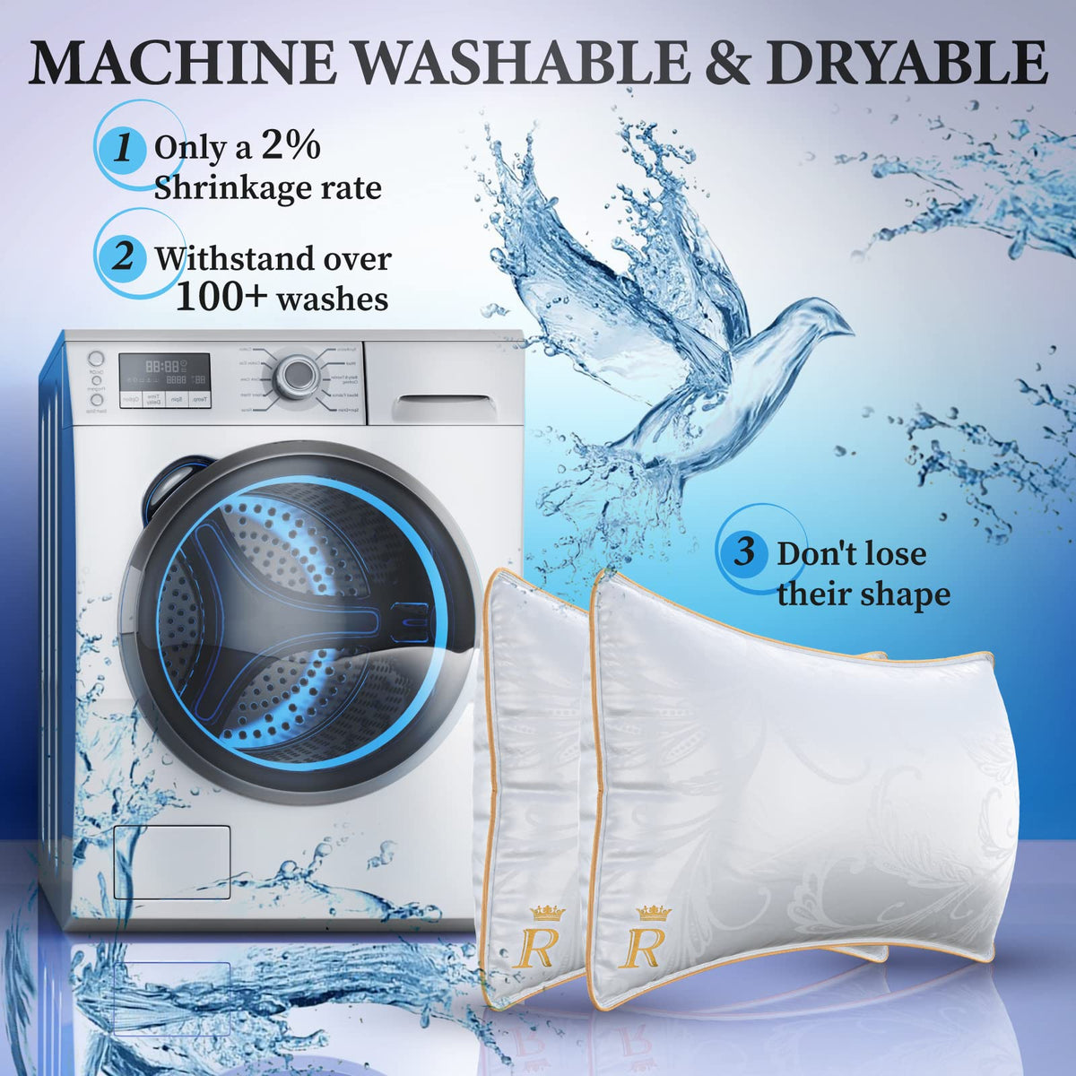 King Size Set of 2 Adjustable Cotton Bed Pillows K3923