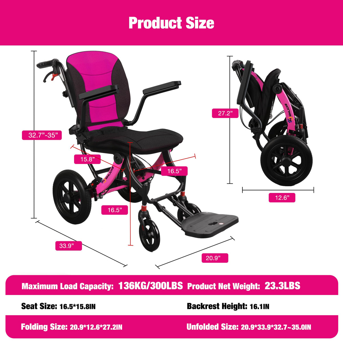 Lightweight Foldable Wheelchair with 12-inch Wheels and Removable Cushion T128