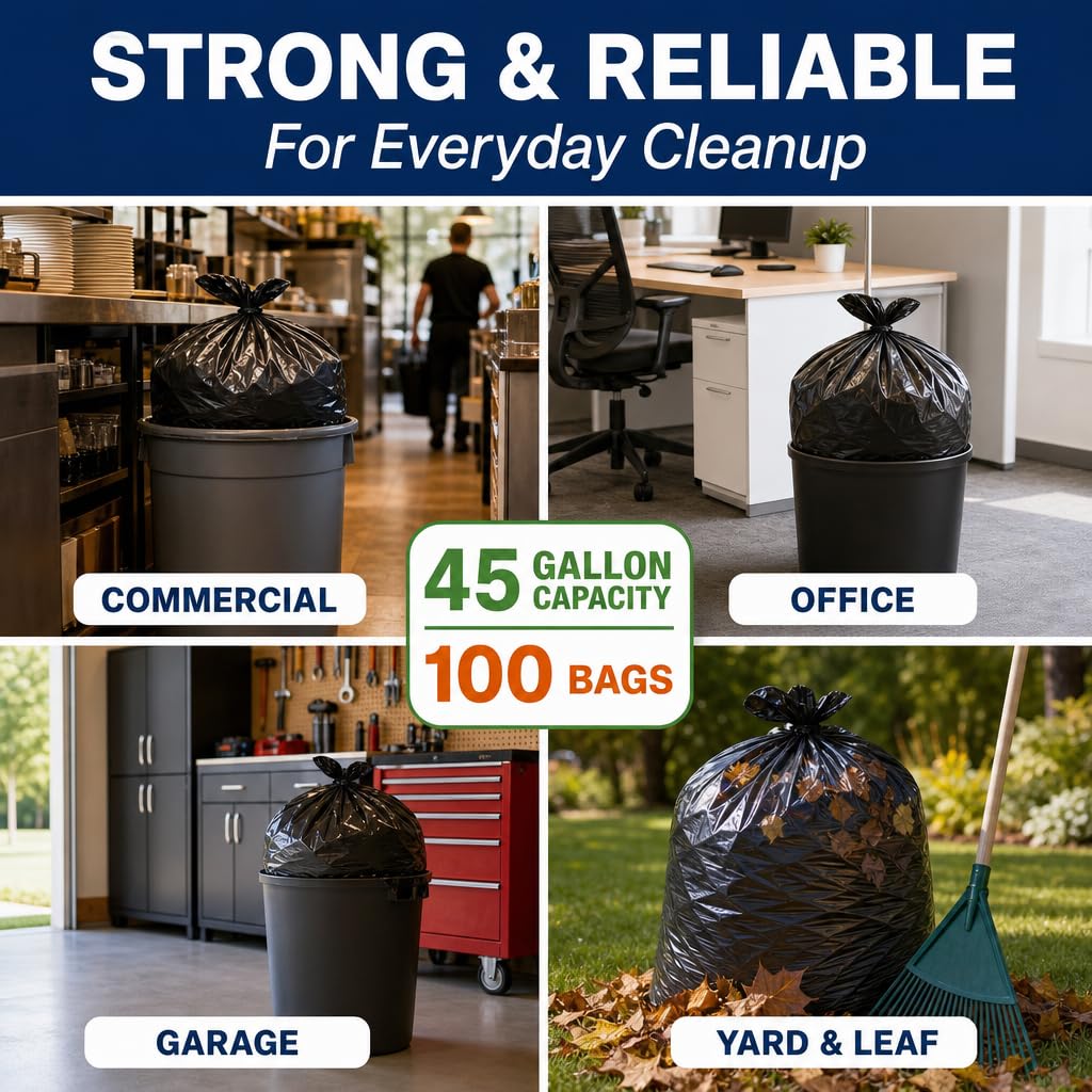 40-45 Gallon Heavy Duty Black Trash Bags 100 Count F741