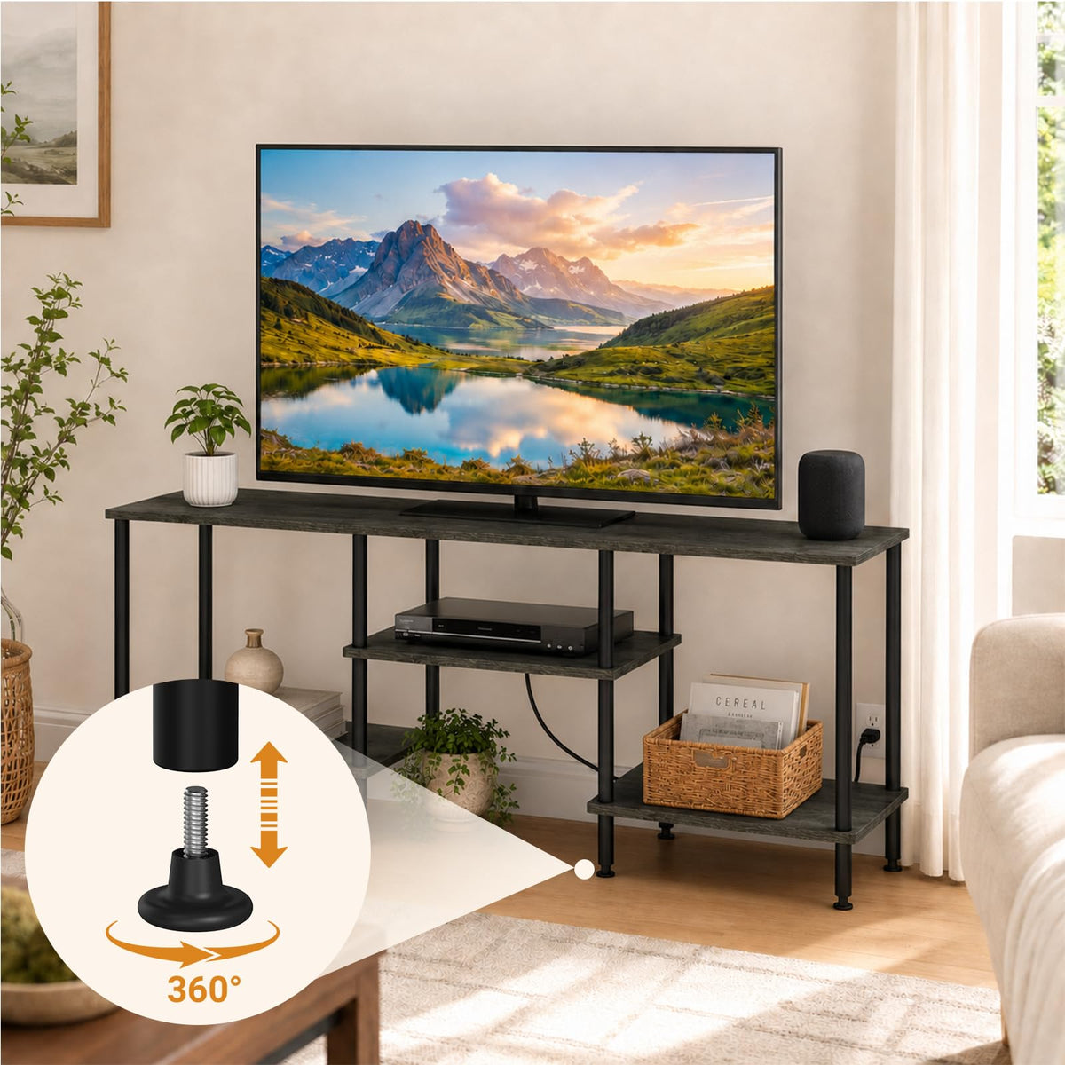 50 Inch Dark Grey TV Stand with Power Outlet Q186061