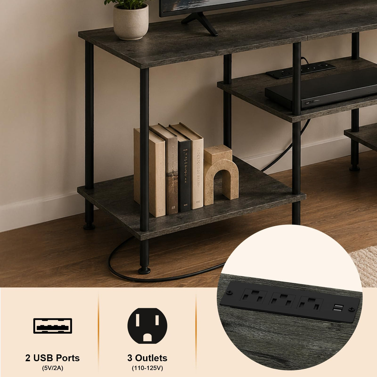 50 Inch Dark Grey TV Stand with Power Outlet Q186061