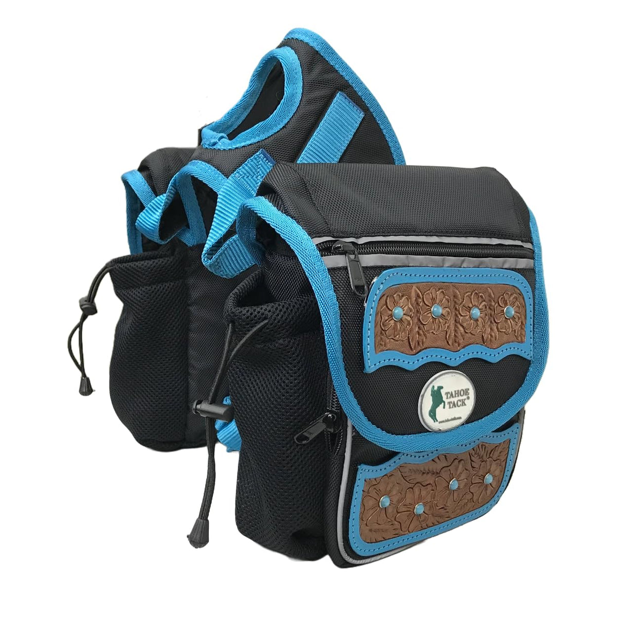 Turquoise Flower 1680D Nylon Western Horn Storage Bag with Hand Tooled Leather Accents M87265