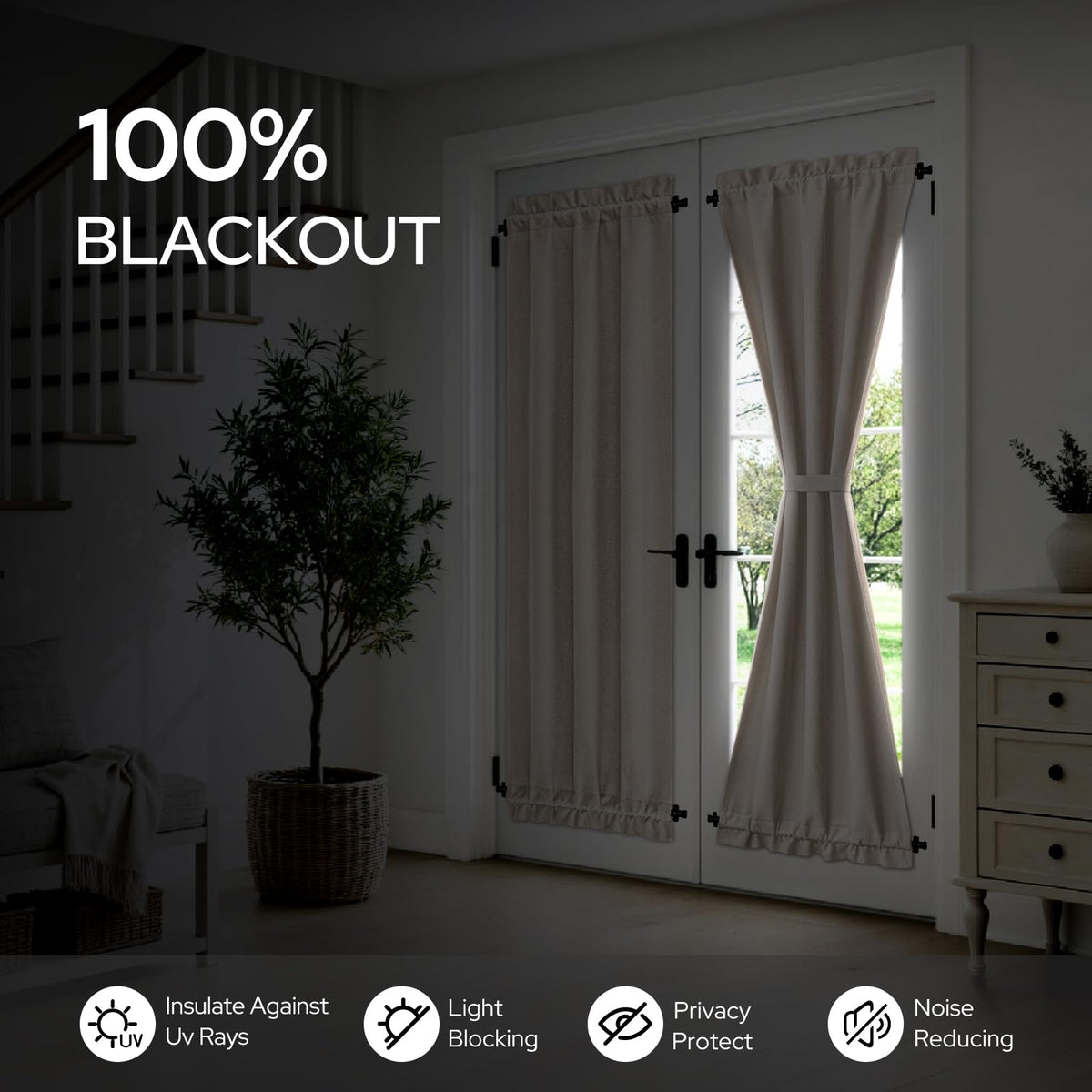 100% Blackout Linen Door Curtains 26x72 Inch Z57998