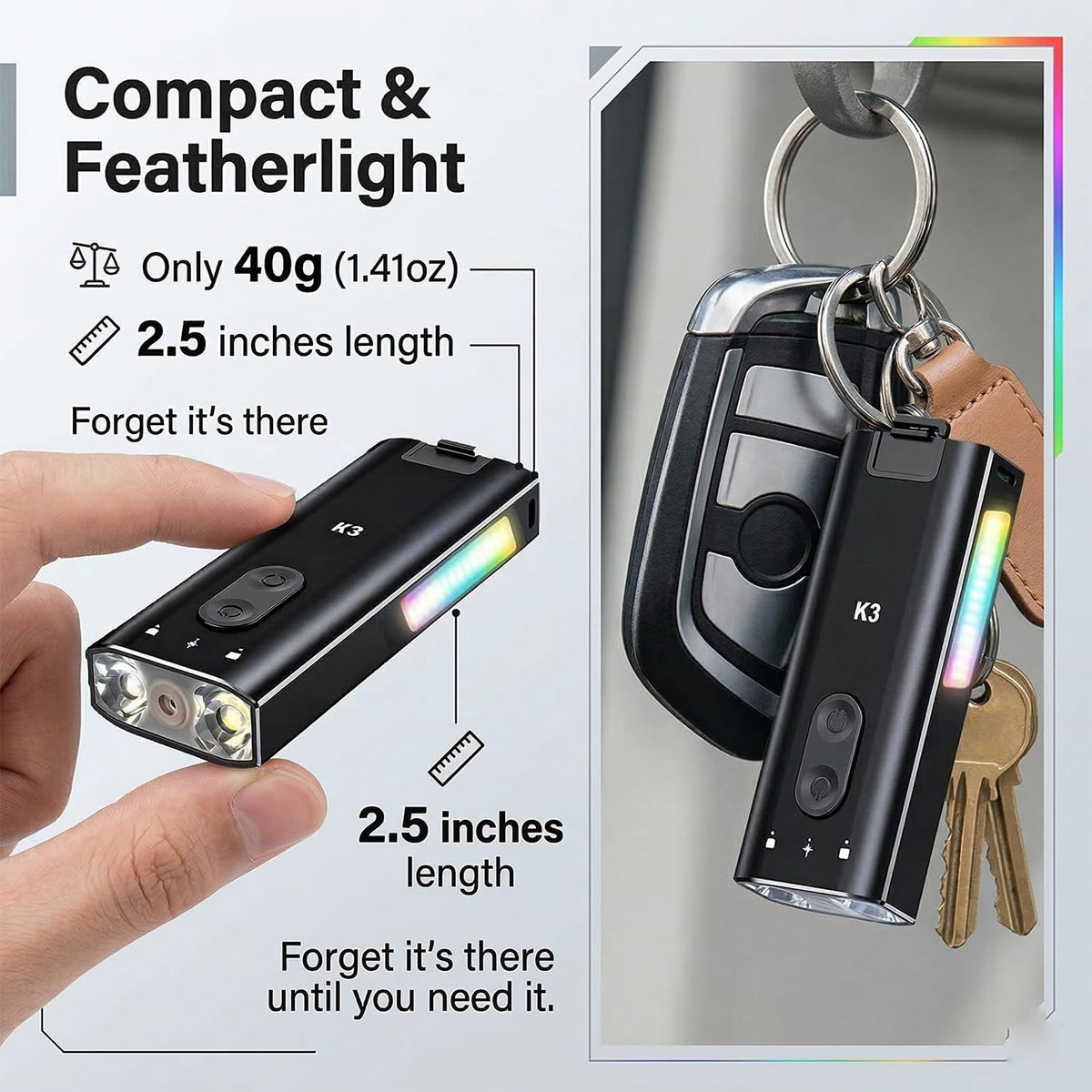 800 Lumens Rechargeable EDC Keychain Flashlight with UV & Red LED N579434