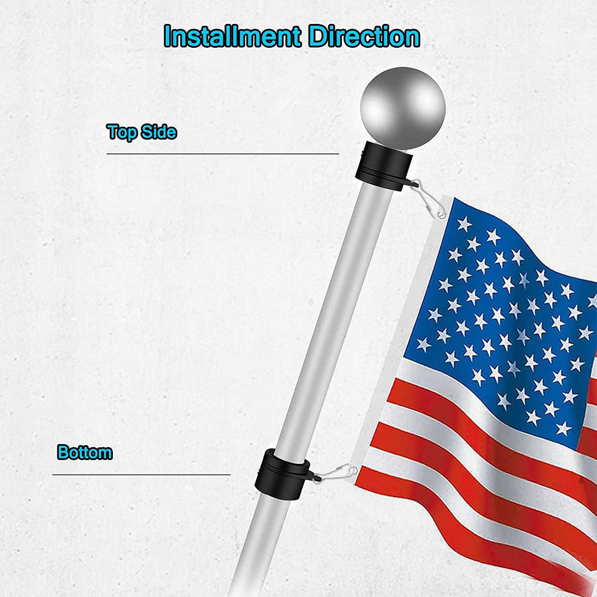 Aluminum Alloy 360° Rotating Flag Pole Rings with Carabiner, Pack of 2 N1474