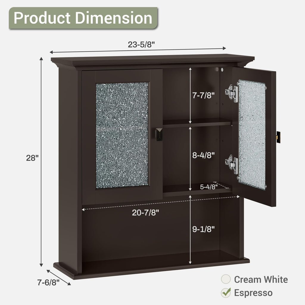 Wall Mount Medicine Cabinet with Tempered Glass Door D618