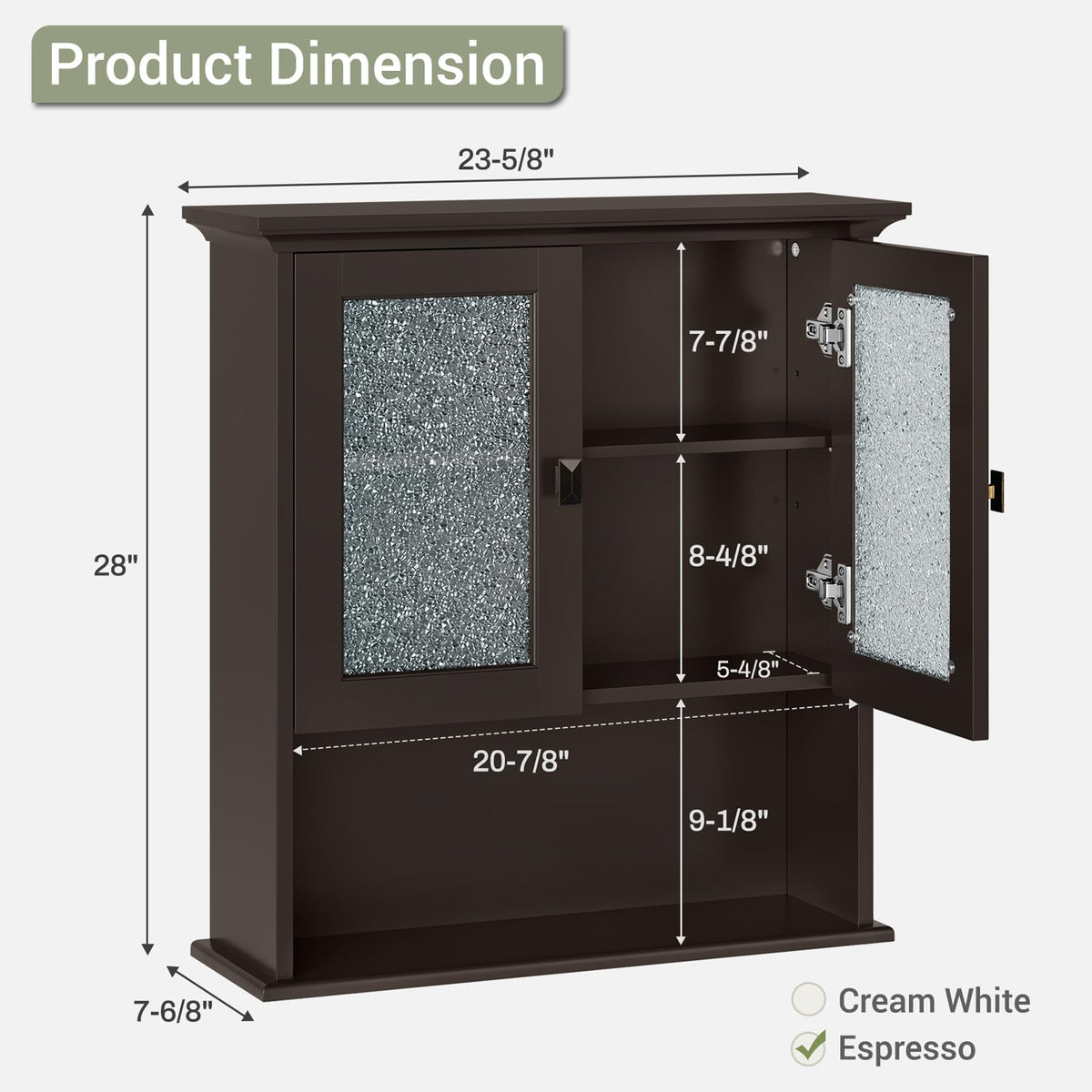 Wall Mount Medicine Cabinet with Tempered Glass Door D618