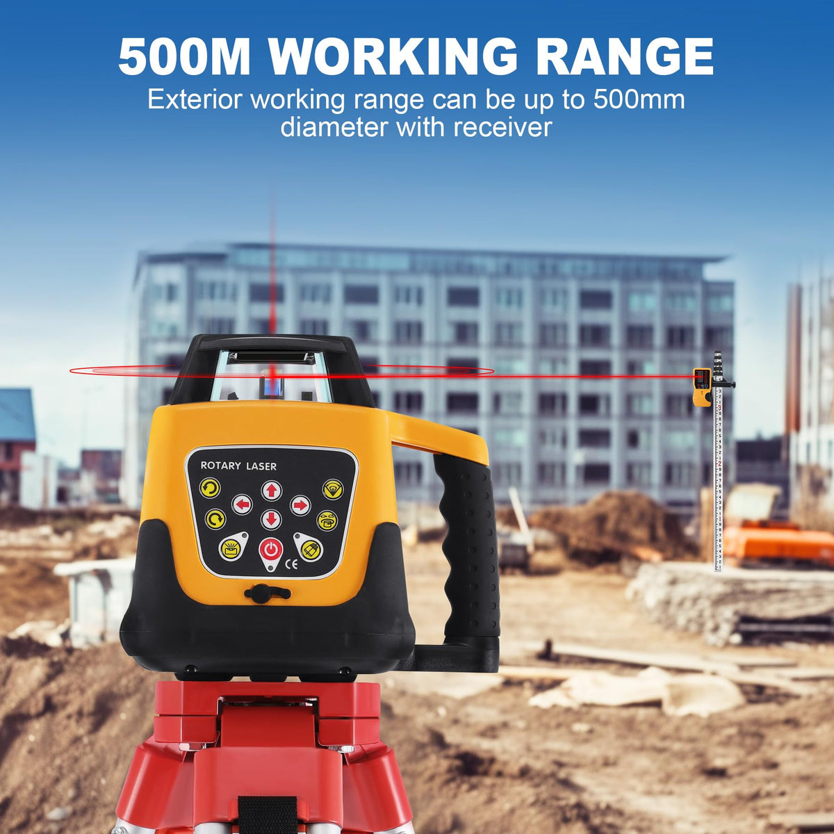 Red Beam Rotary Laser Level Kit with Tripod C9049