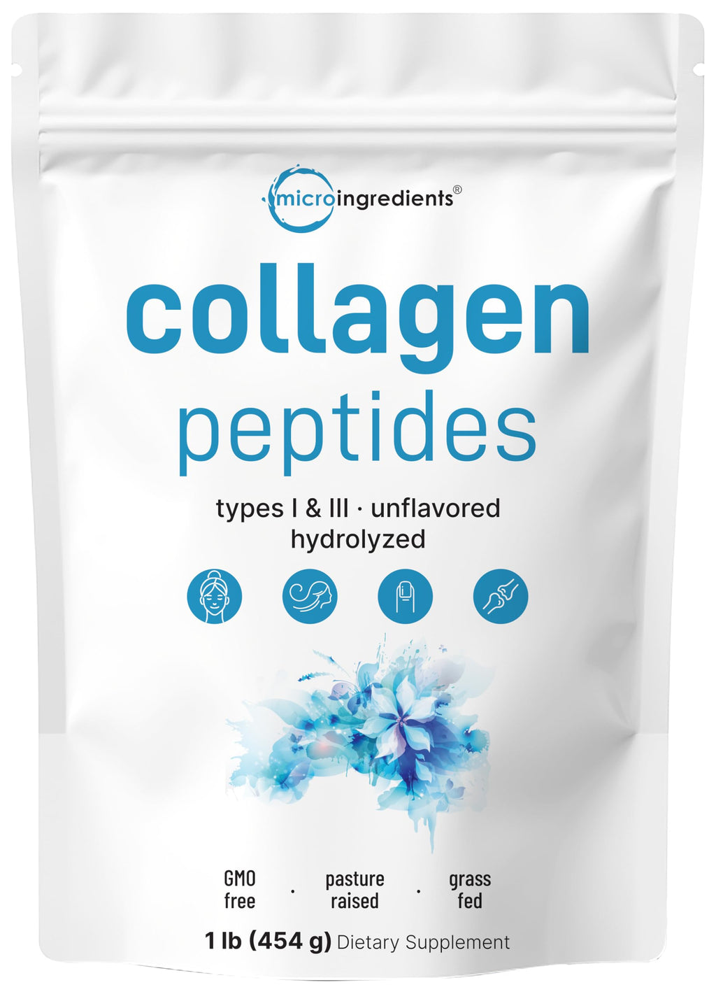 Hydrolyzed Collagen Peptides Powder, 1 lb Unflavored Type I & III M870459