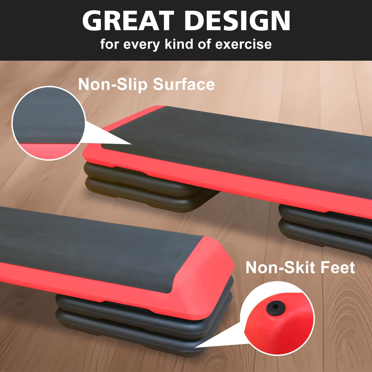 43'' Adjustable Aerobic Exercise Step Platform with 4 Stackable Risers E775298
