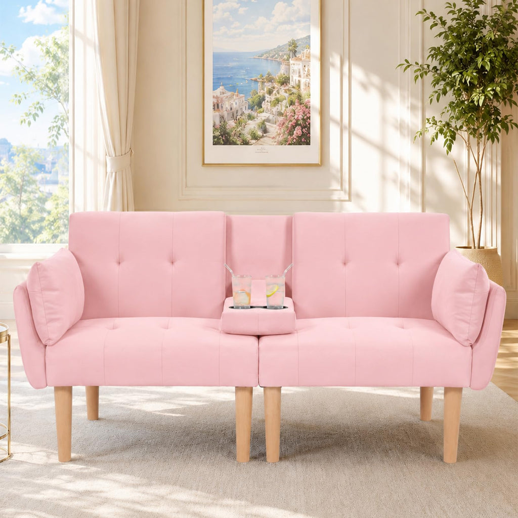 Light Pink Velvet Futon Sofa Bed T2156